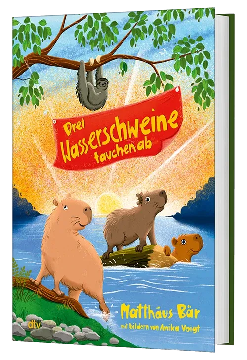 3D-Cover des Buches Drei Wasserschweine tauchen ab von Matthäus Bär