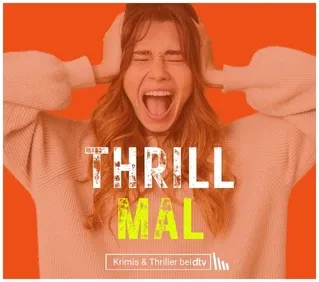 Schreiende Frau und Text Thrill mal.