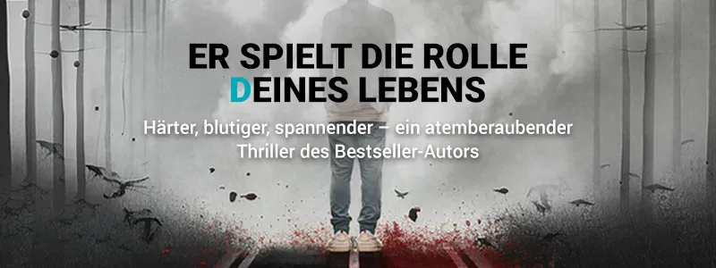 Banner zum Thriller Krähentage von Bestsellerautor Benjamin Cors mit dem Text: Er spielt die Rolle deines Lebens.
