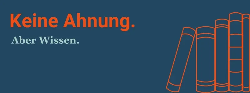 Illustration eines Buchstapels und Text Keine Ahnung, aber Wissen.