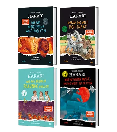 Collage aller vier Bände der Unstoppable Us-Reihe von Yuval Noah Harari