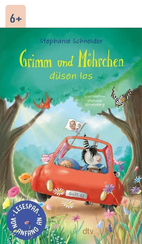 Cover des Buches Grimm und Möhrchen düsen los von Stephanie Schneider mit Altersangabe 6+