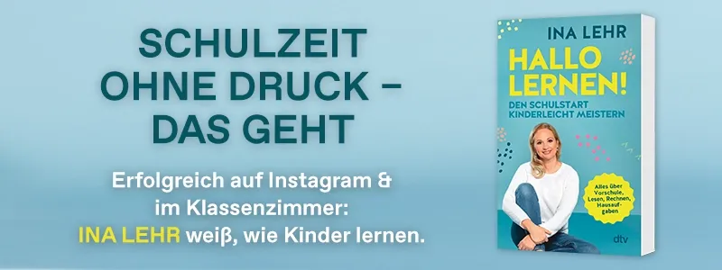 Schulzeit ohne Druck, das geht. Banner Hallo Lernen von Ina Lehr.