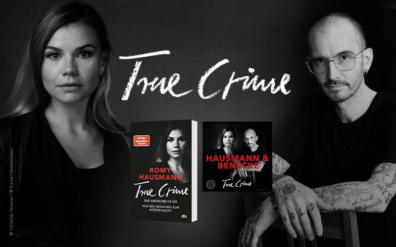 Foto der Podcaster Romy Hausmann und Mark Benecke, Buch und Podcast True Crime 