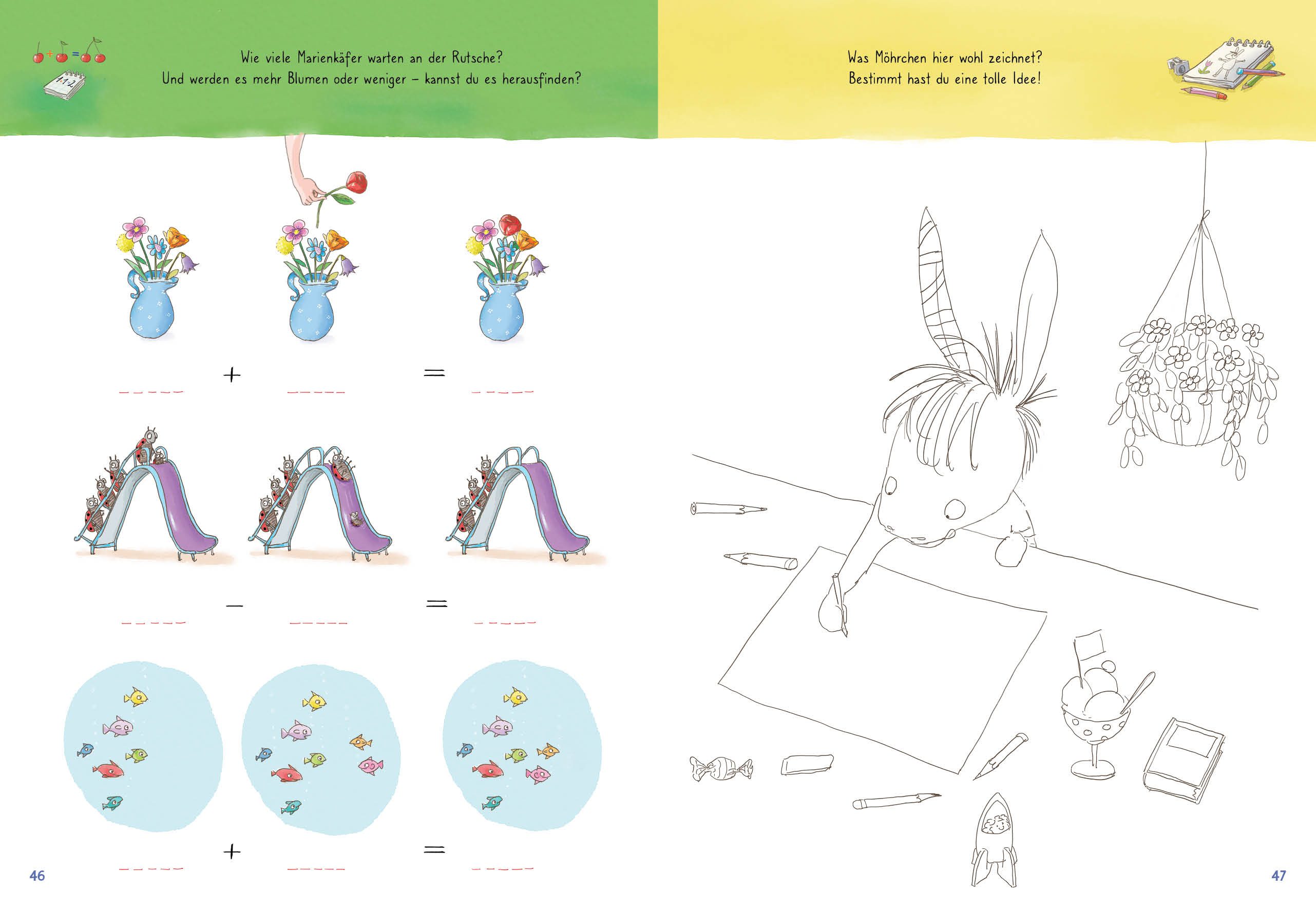 Cover des Buches Grimm und Möhrchen – Das zeselige Mitmachbuch für graue und bunte Tage von Stephanie Schneider