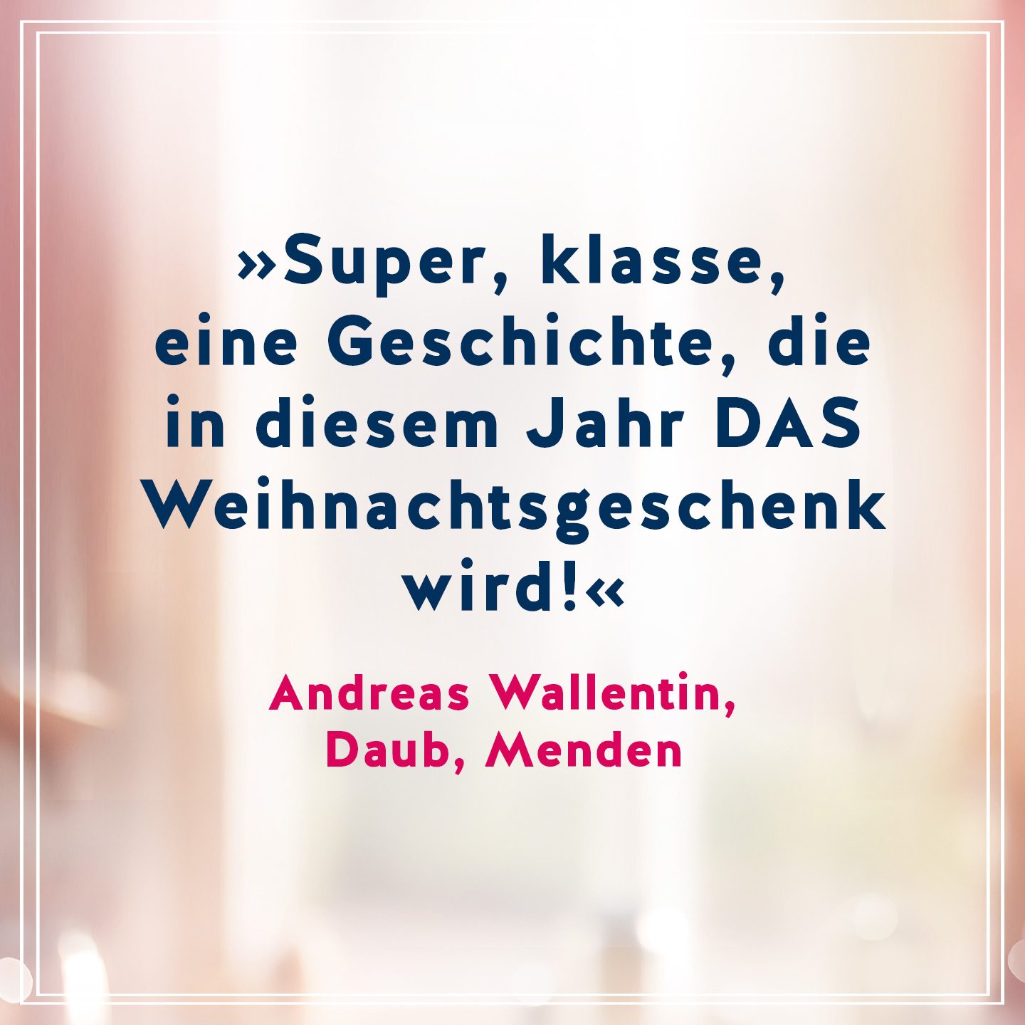Text Super, klasse, eine Geschichte, die in diesem Jahr, DAS Weihnachtsgeschenk wird! Zitat von Andreas Valentin, Daub, Menden 