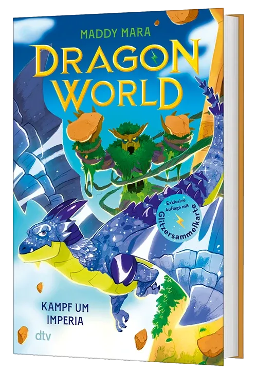 3D-Cover des Buches Dragon World – Kampf um Imperia (Band 3) von Maddy Mara mit Glitzerkarte (nur in der 1. Auflage)