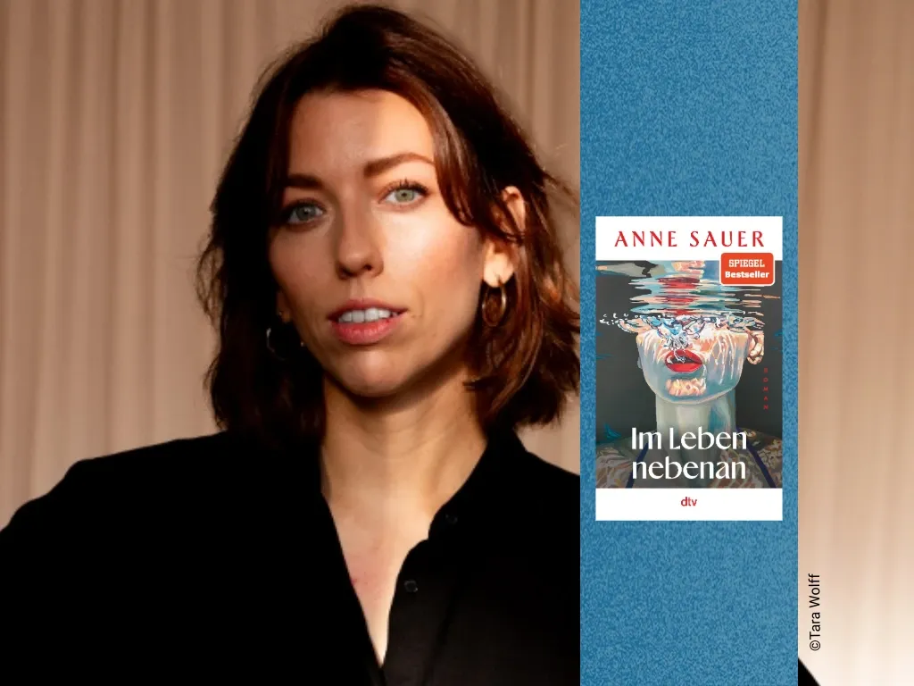 Foto der Autorin Anne Sauer und Buch  Im Leben nebenan.