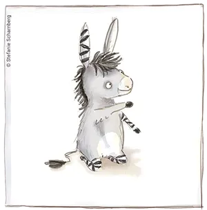 Der kleine Zesel namens Möhrchen. Figur aus der Buchreihe Grimm und Möhrchen